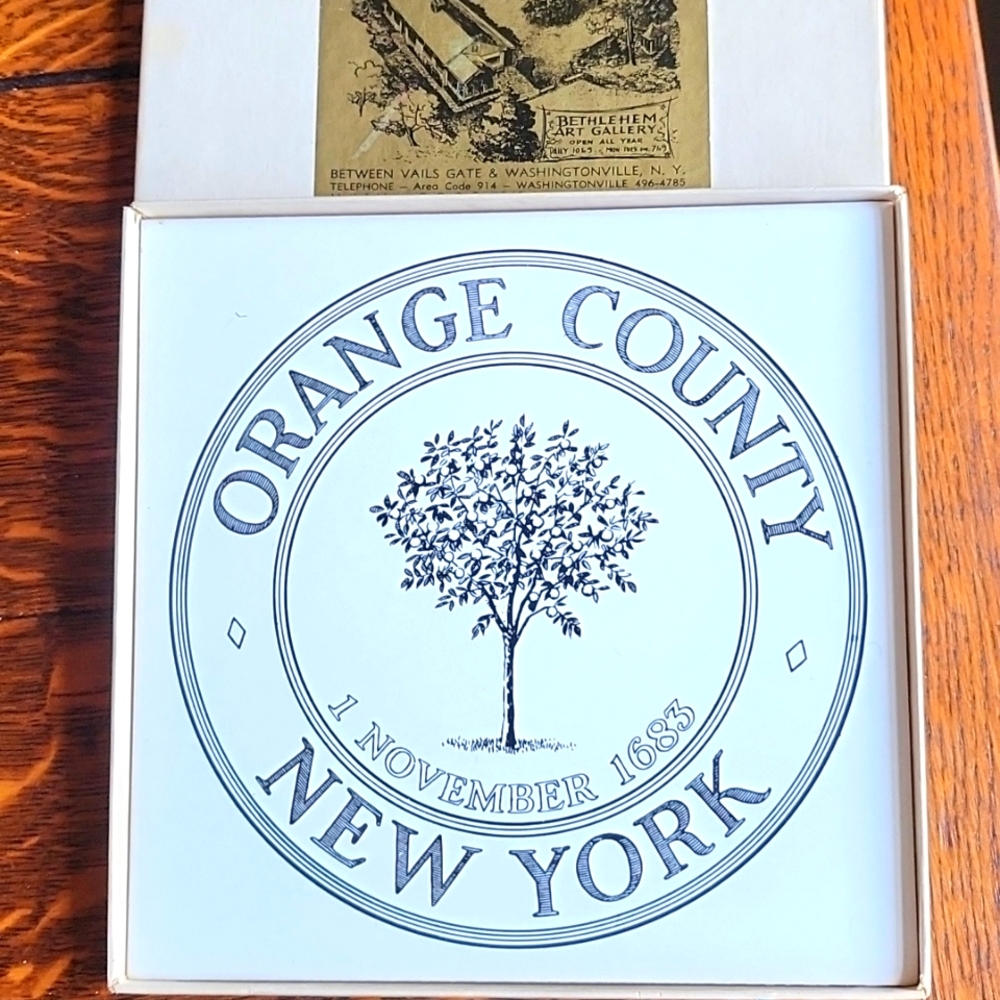 NY Historical ceramic tile Orange County, Bethlehem Art Gallery Vintage Rare.